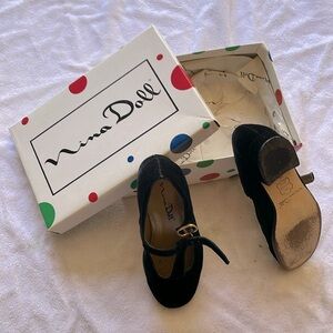 Nina Doll, black velvet t-strap shoes